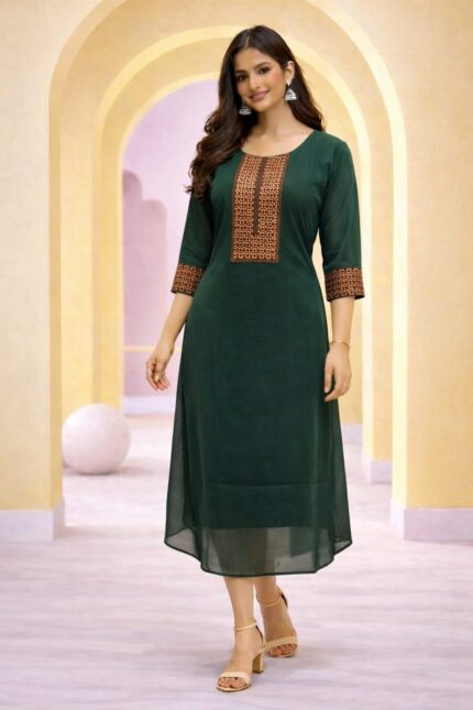A-Line Georgette Gown with Neck Embroidery